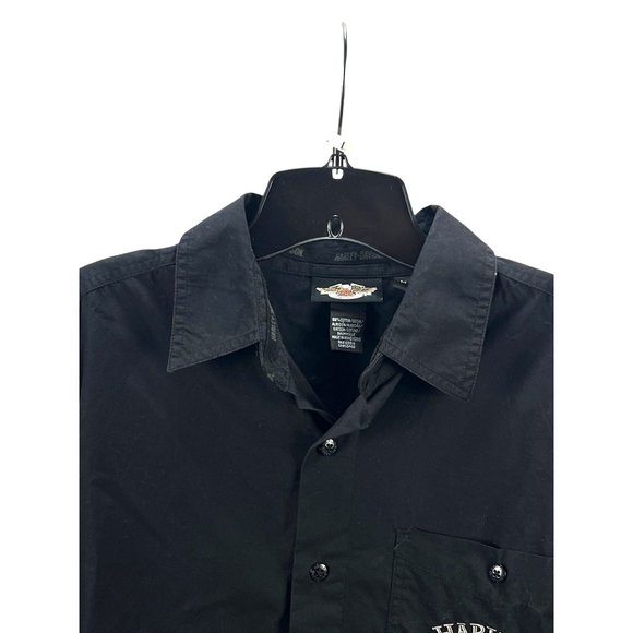 Harley-Davidson Black Long-Sleeve Button-Up Shirt Embroidered Logo Cotton M Goth - Picture 6 of 9